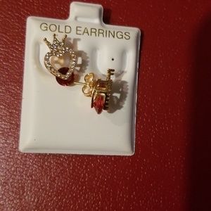Jewelry - Gold Red Diamond cut fashionable ear stud earrings Jewelry - Gold Red Diamond cut fashionable ear stud earrings